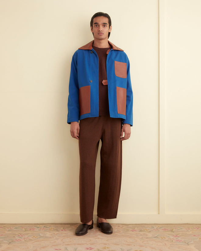 Leather Tab Jacket - Tan/Blue – Bode Paris