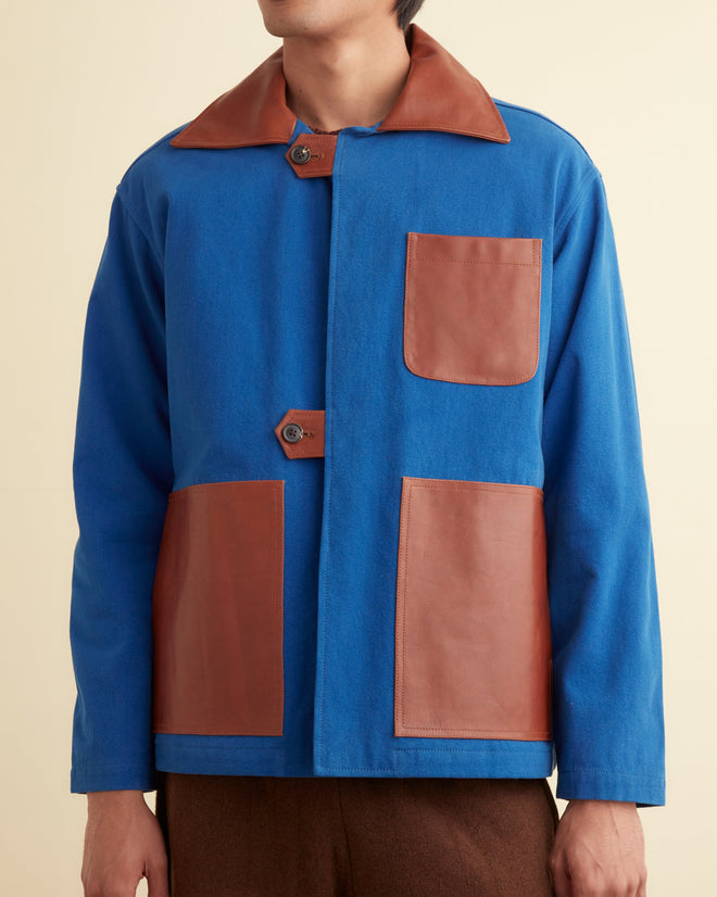Leather Tab Jacket - Tan/Blue – Bode Paris