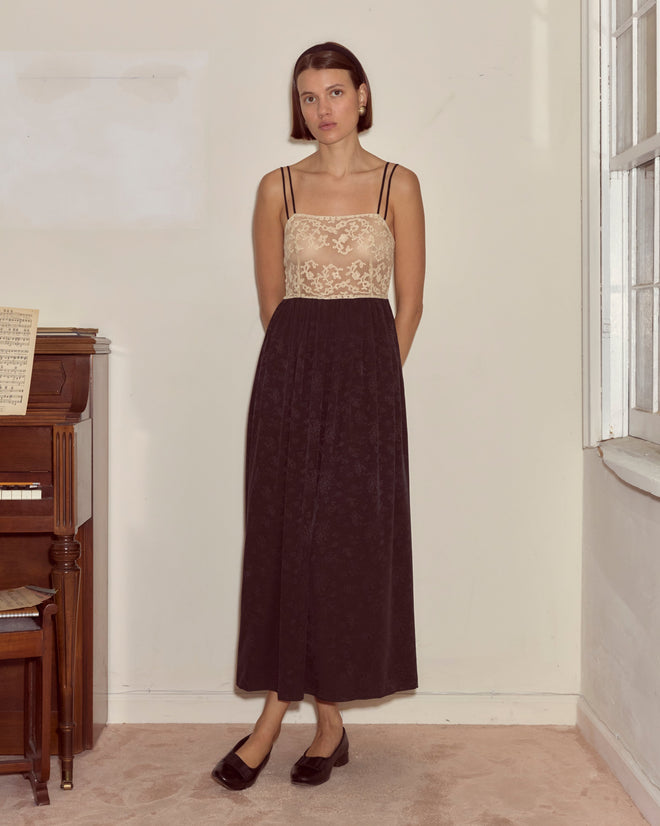 Trousseau Lace Slip Dress - Black